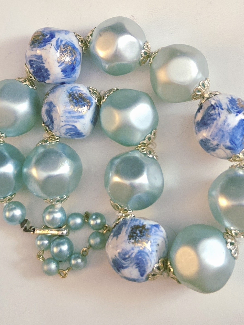 "Japan" Signed Blue Pearl-style Statement Necklace